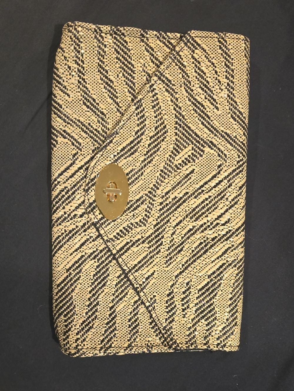 H&M Gold and Black Woven Envelope Clutch